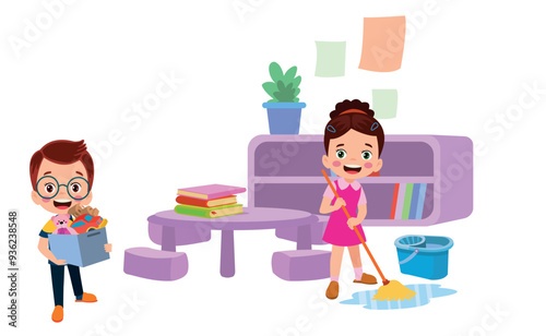 Vector Illustration Of Kids Playing in the clasroom