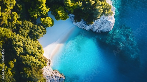 Aerial View of Secluded Cove with Turquoise Waters