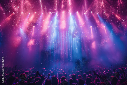 Vibrant nightclub scene with colorful lights and ecstatic crowd