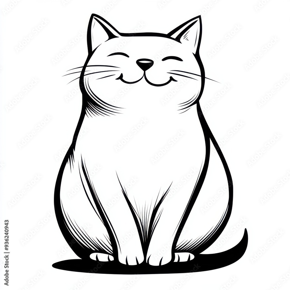 Obraz premium Outline illustration of a black and white cat for drawing and coloring on white background