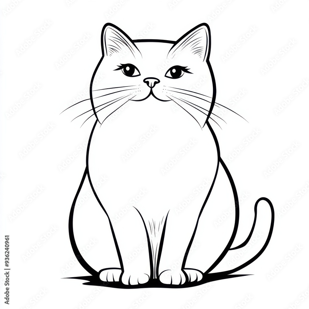 Outline illustration of a black and white cat for drawing and coloring on white background Outline illustration of a black and white cat for drawing and coloring on white background