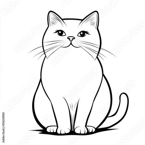 Outline illustration of a black and white cat for drawing and coloring on white background