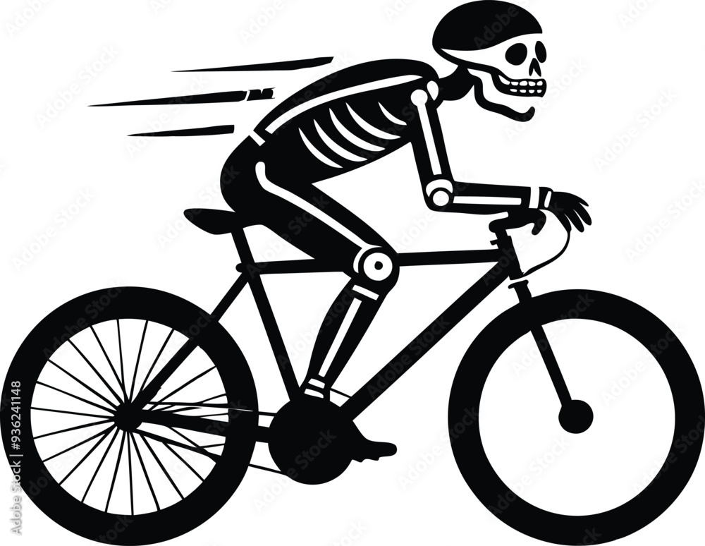 Skeleton riding bicycle silhouette illustration black and white Skeleton riding bicycle silhouette illustration black and white
