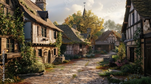 Wallpaper Mural Quaint Medieval Village Street in Autumn Torontodigital.ca