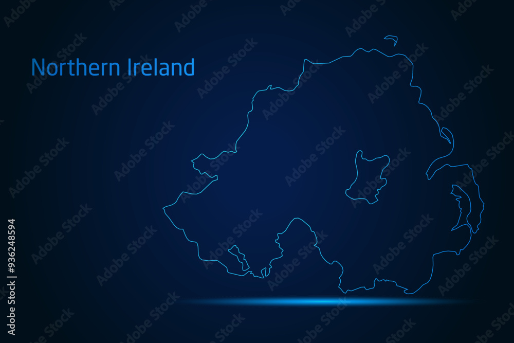Abstract High Detailed Glow Blue Map on Dark Background of Map of Northern Ireland symbol for your web site design map logo, app, Travel. Vector illustration eps 10.
Abstract High Detailed Glow Blue Map on Dark Background of Map of Northern Ireland symbol for your web site design map logo, app, Travel. Vector illustration eps 10.