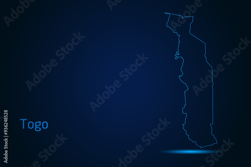 Abstract High Detailed Glow Blue Map on Dark Background of Map of Togo symbol for your web site design map logo, app, Travel. Vector illustration eps 10.	

