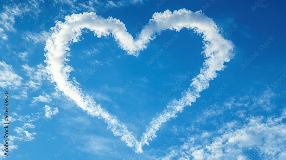 Naklejka premium A heart-shaped cloud in the sky on a sunny day with a blue sky and white clouds