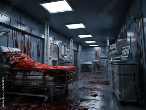 Generous horror and creepy ward room in the hospital with blood photo