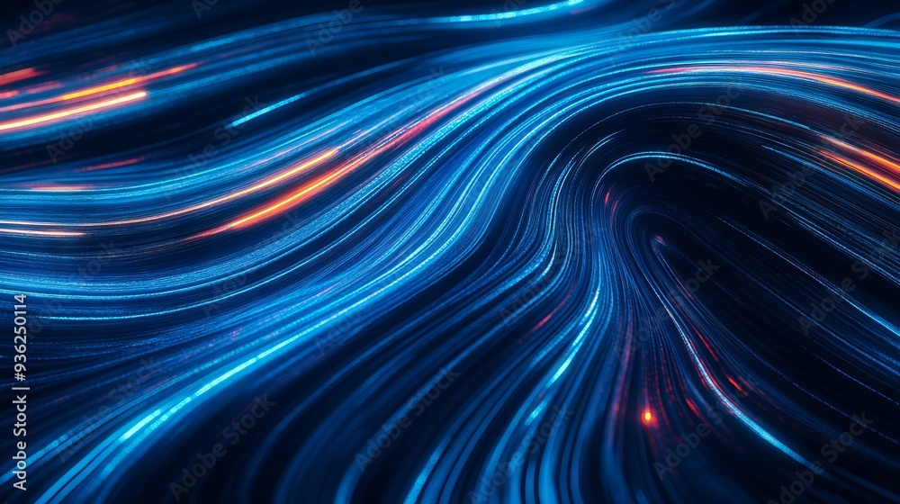 Abstract light lines of movement and speed in blue. Neon lines of blue speed. Dynamic traces of light movement. Light wave of the trace, line of the trace. Abstract light lines of movement and speed in blue. Neon lines of blue speed. Dynamic traces of light movement. Light wave of the trace, line of the trace.