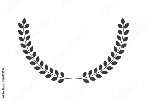 半円形のシンプルな丸い葉っぱのリースや月桂冠のフレーム - エンブレムや飾り罫の装飾素材