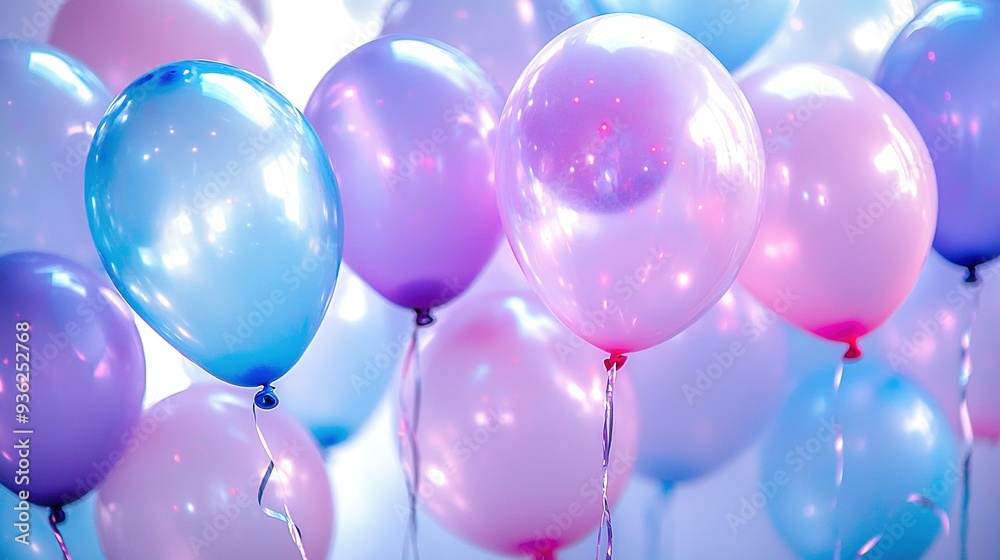 A group of blue, pink, and white balloons with some pink and blue ones in the backdrop A group of blue, pink, and white balloons with some pink and blue ones in the backdrop