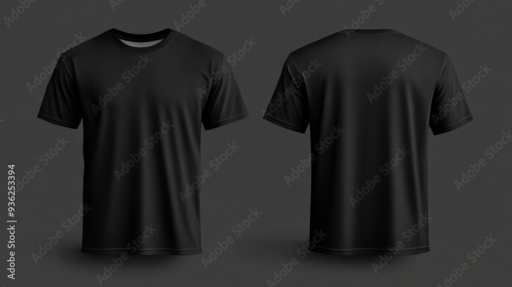 Fashion-Ready T-Shirt Mockup: Black Male Tee Shirt in Front and Back Views, Ideal for Showcasing Gray or White Print Designs on a Clean Canvas Fashion-Ready T-Shirt Mockup: Black Male Tee Shirt in Front and Back Views, Ideal for Showcasing Gray or White Print Designs on a Clean Canvas