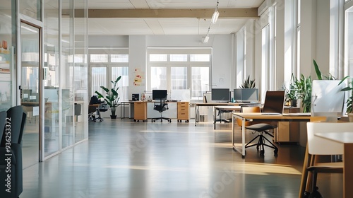 Modernes, helles Büro mit stilvollem Design und natürlicher Beleuchtung