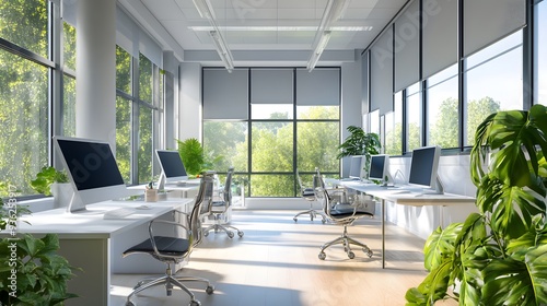 Modernes, helles Büro mit stilvollem Design und natürlicher Beleuchtung photo