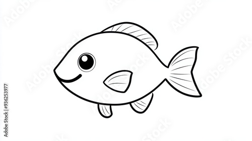Outline illustration of a black and white fish for drawing and coloring on white background