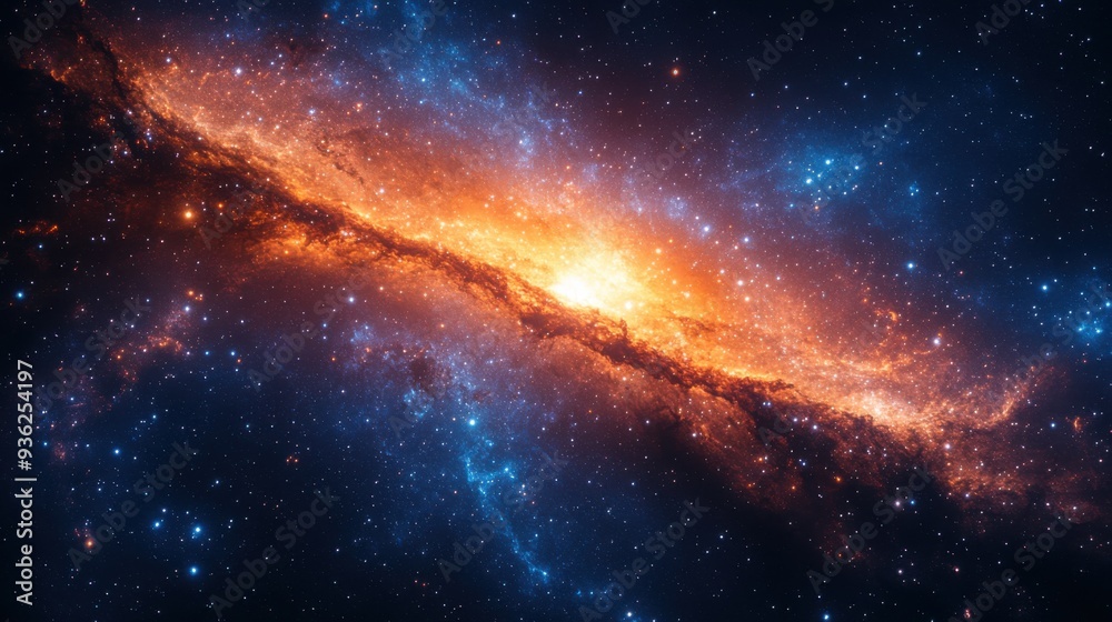 Vibrant galaxy with bright stars and cosmic dust forming a stunning nebula in space. Vibrant galaxy with bright stars and cosmic dust forming a stunning nebula in space.