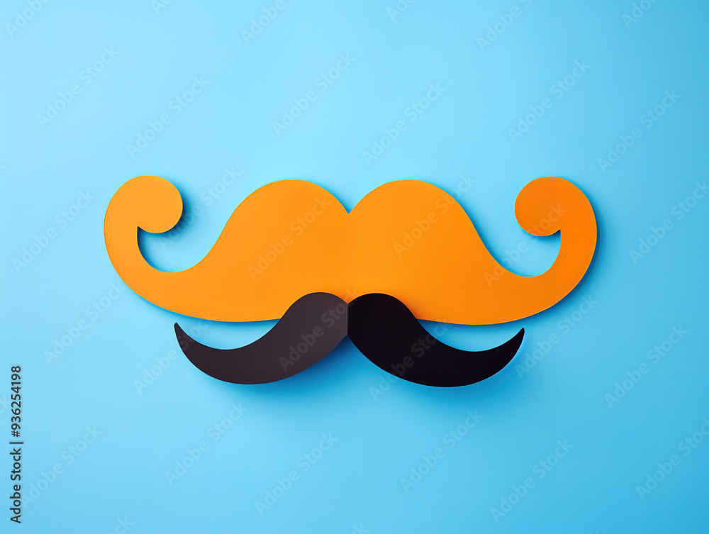 Wonderful Paper mustache on booth props on blue paper background. Cut out style, Movember concept Wonderful Paper mustache on booth props on blue paper background. Cut out style, Movember concept