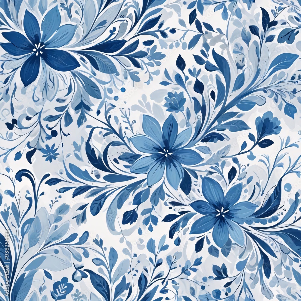 Blue decorative swirling floral pattern