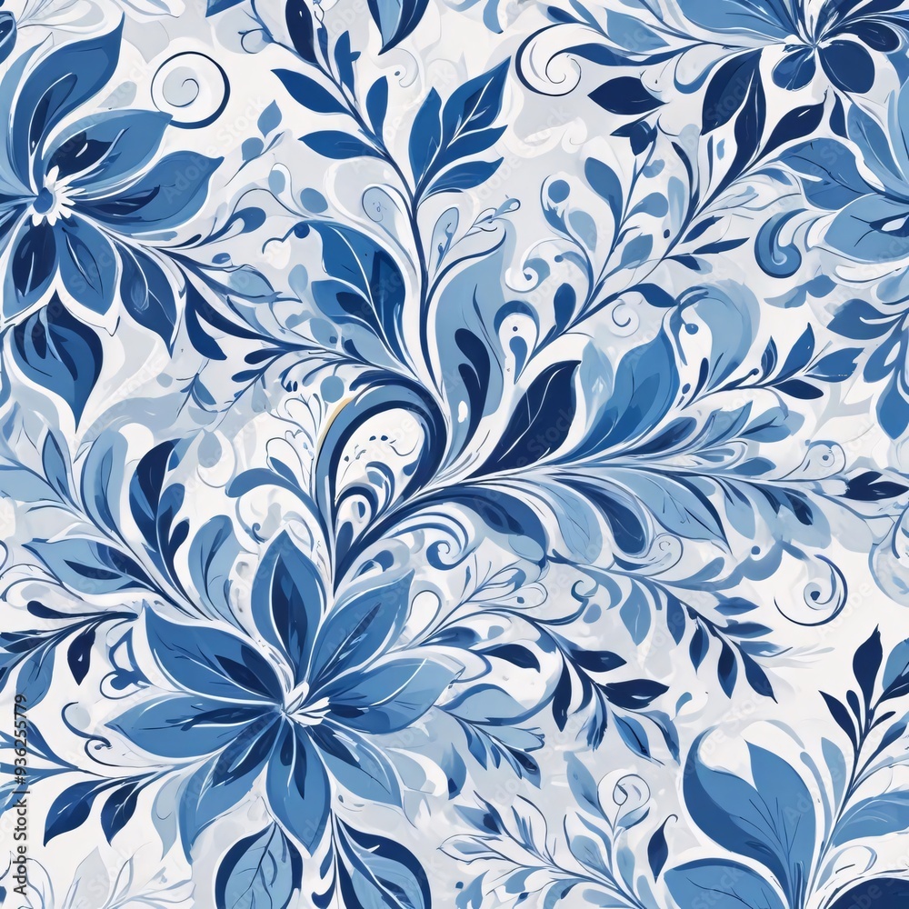 Blue decorative swirling floral pattern Blue decorative swirling floral pattern
