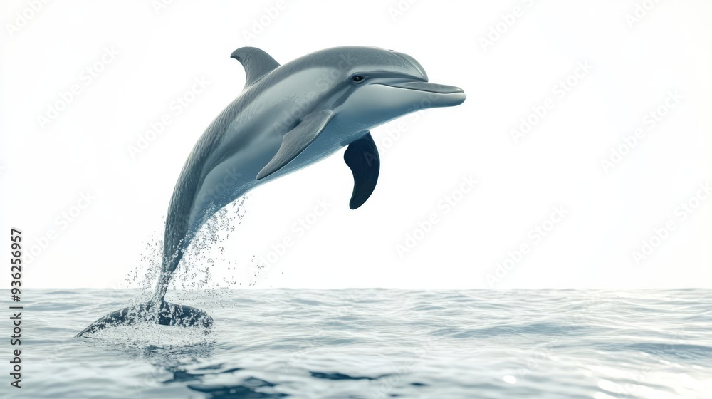 Obraz premium A Hawaiian dolphin leaping from the ocean, marine life scene, 3D render, playful motion, isolated on white background