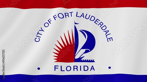 Fort Lauderdale, Florida Waving Flag. Realistic Flag Animation. Seamless Loop Background.