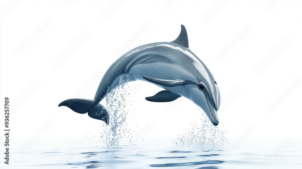 Fototapeta premium A Hawaiian dolphin leaping from the ocean, marine life scene, 3D render, playful motion, isolated on white background