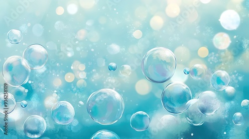 Wallpaper Mural shimmering bubbles floating in a turquoise background with soft light highlights during a tranquil morning Torontodigital.ca