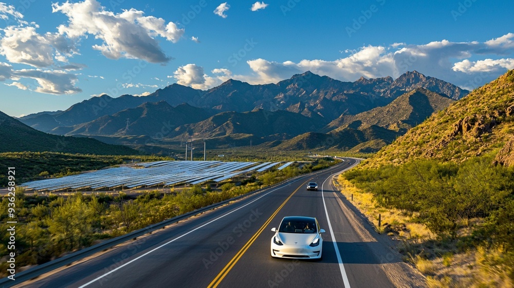 Asphalt road winding through snow-capped mountains, offering stunning panoramic views of the alpine landscape Asphalt road winding through snow-capped mountains, offering stunning panoramic views of the alpine landscape