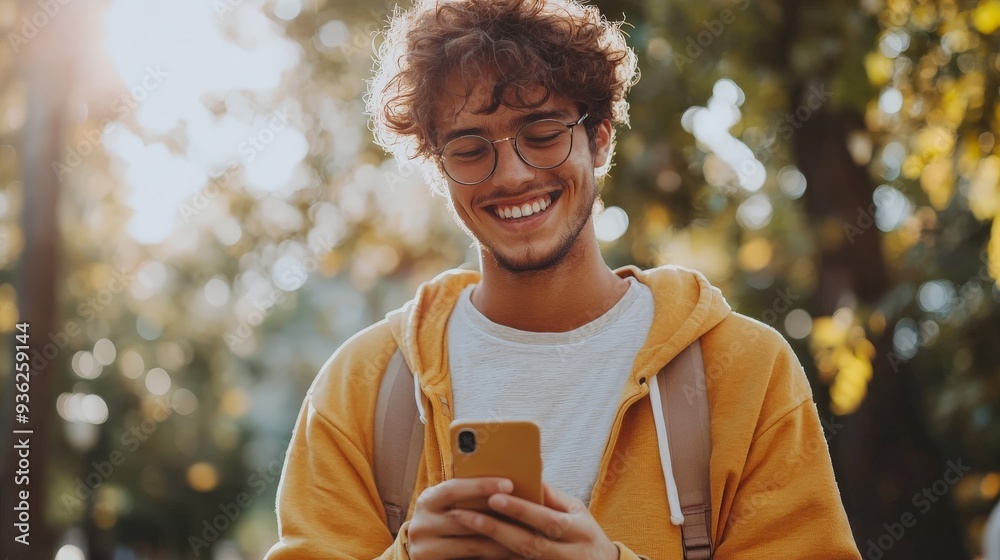 © eric.rodriguez - Happy young person using cell phone and smile © eric.rodriguez - Happy young person using cell phone and smile