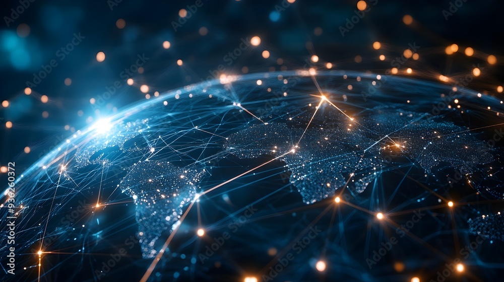 Fototapeta premium Futuristic global business network connecting digital enterprises through advanced technology and seamless communication