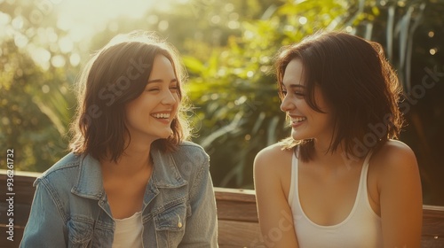 The smiling women outdoors