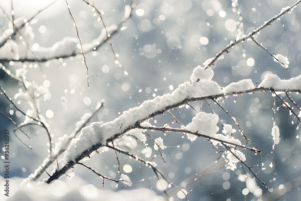 Close-up of a snow-covered branch sparkling in the sunlight, highlighting the beauty of winter. Close-up of a snow-covered branch sparkling in the sunlight, highlighting the beauty of winter.