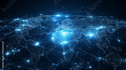Global Network Visualization: Dynamic Background Depicting Worldwide Connectivity with Interlinked Nodes and Lines Spanning the Entire Glob