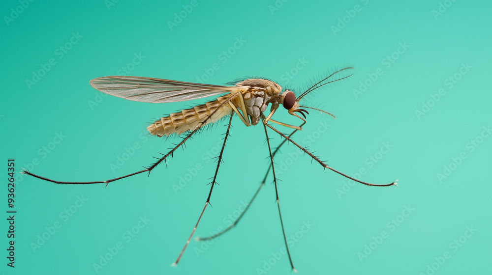 Mosquito standing on a reflective surface showing its proboscis Mosquito standing on a reflective surface showing its proboscis