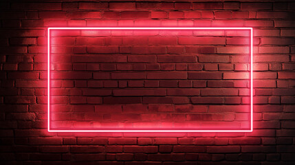 Bright red neon frame glowing on a red brick wall