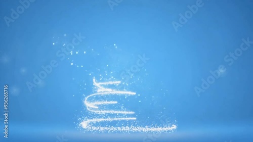 Drawing a Christmas Tree with Twinkling Lights on a Serene Blue Background