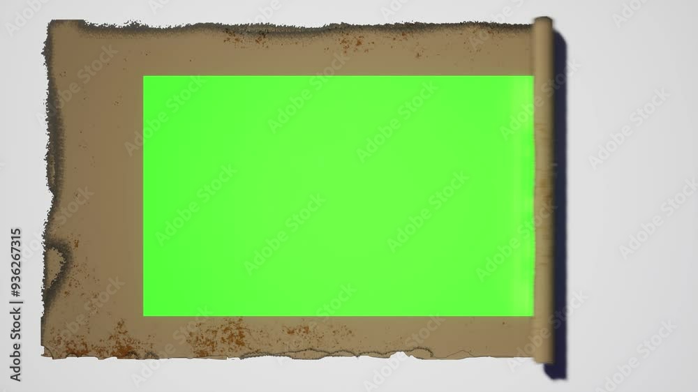 ancient scroll falls on a white background and then opens to reveal a green screen for a smooth video edit ancient scroll falls on a white background and then opens to reveal a green screen for a smooth video edit