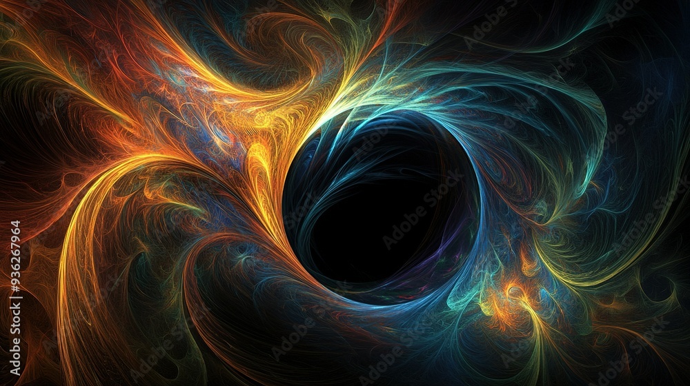 Fototapeta premium Colorful abstract swirl representing energy and motion in a cosmic black hole at night