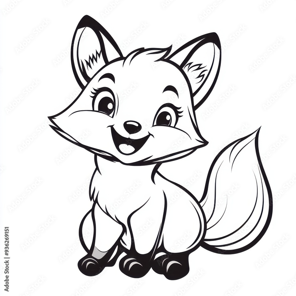 Obraz premium Outline illustration of a black and white fox for drawing and coloring on white background