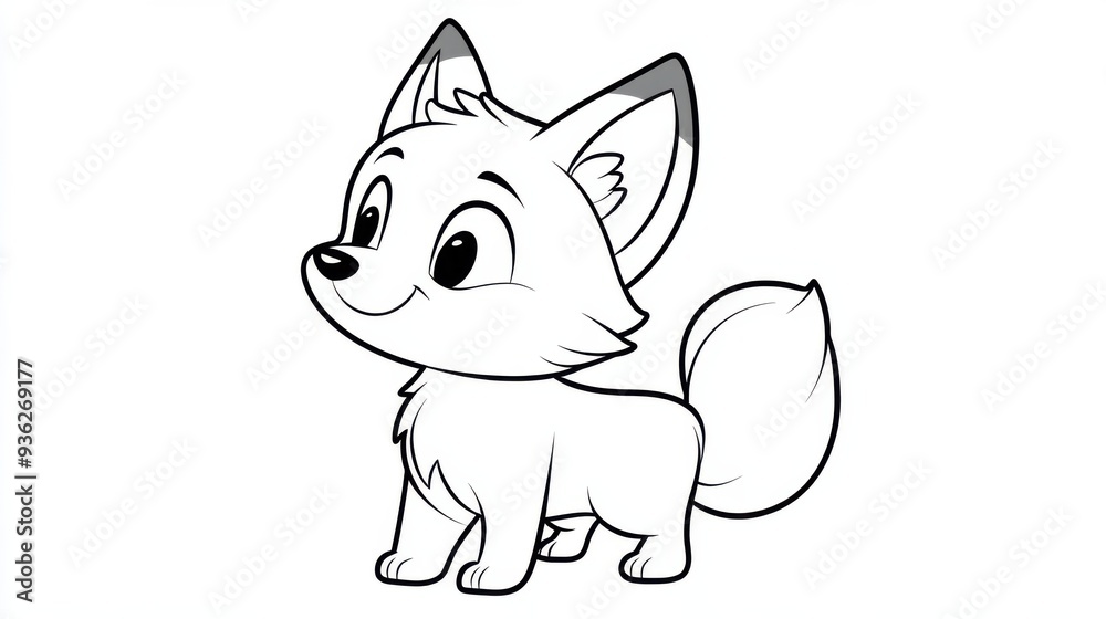 Outline illustration of a black and white fox for drawing and coloring on white background Outline illustration of a black and white fox for drawing and coloring on white background