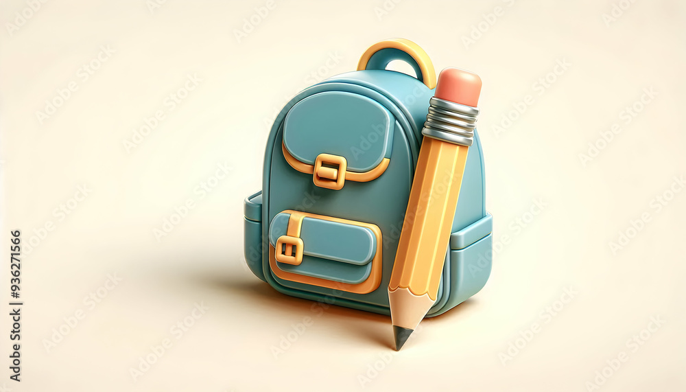 3D Flat Icon Backpack and Pencil Concept for School Prep on White Background Symbolizing Readiness and Organization for New Academic Year 3D Flat Icon Backpack and Pencil Concept for School Prep on White Background Symbolizing Readiness and Organization for New Academic Year