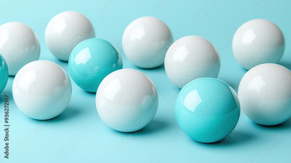 Blue-white egg cluster on a blue-light background with central egg Blue-white egg cluster on a blue-light background with central egg