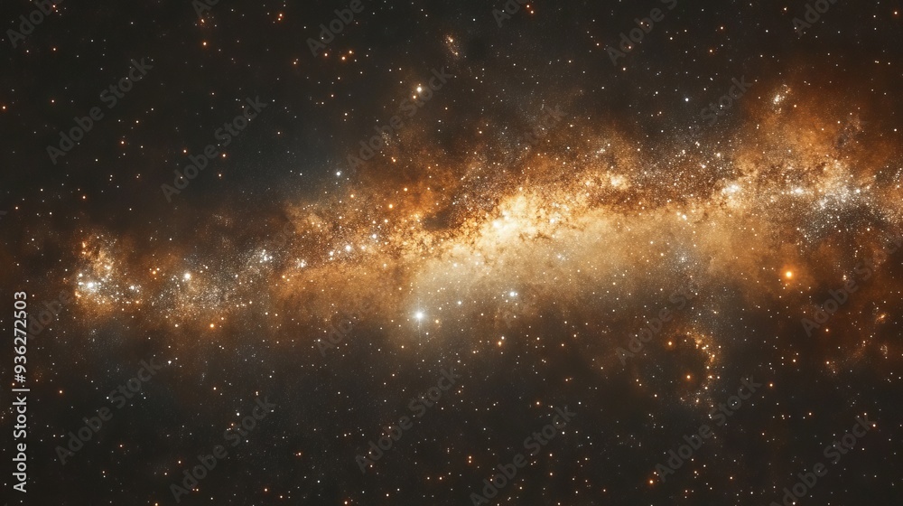 Naklejka premium Celestial Milky Way: Beautiful Display of the Galaxy with Scattered Stars and Cosmic Dust, Capturing the Majestic Swirl of the Universe