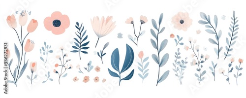 A set of pastel pink and blue flat rectangular sticker sheets with simple illustrations photo