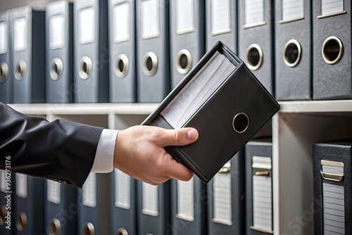 A hand grasps a black binder folder file, representing a comprehensive report, emphasizing the importance of corrective and preventive actions in quality control management.