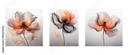 Panel kuchenny z motywem Kwiaty maki na białym tle tryptyk, abstrakcja generative ai