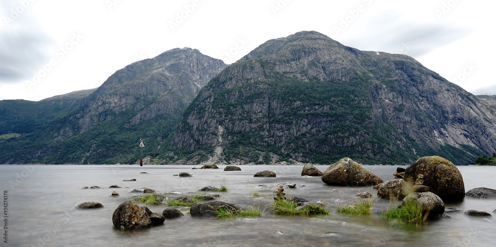 Naklejka premium View over the Eidfjord, a fjord in Norway.