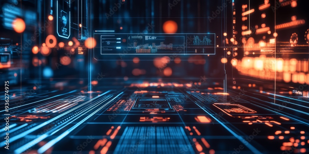 Futuristic holographic interface with glowing lines and data visualization of ai Futuristic holographic interface with glowing lines and data visualization of ai