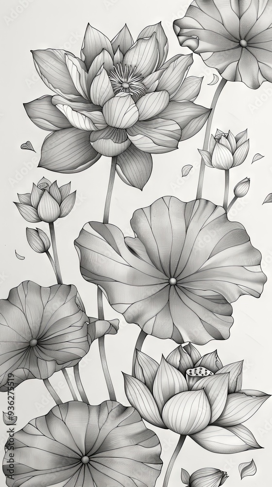 Lotus pattern drawn horizontally by hand Lotus pattern drawn horizontally by hand