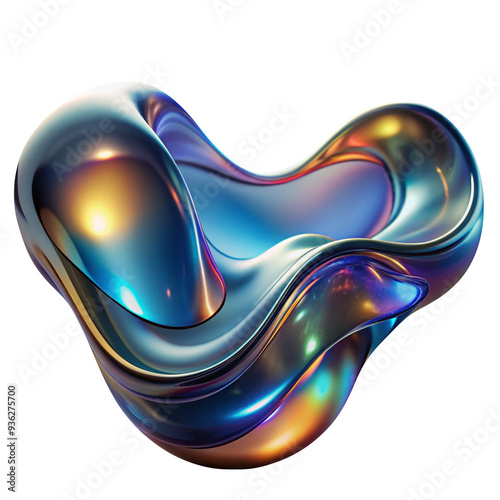 3D Abstract Silver Glossy Metalic Liquid Shape On Transparent Background